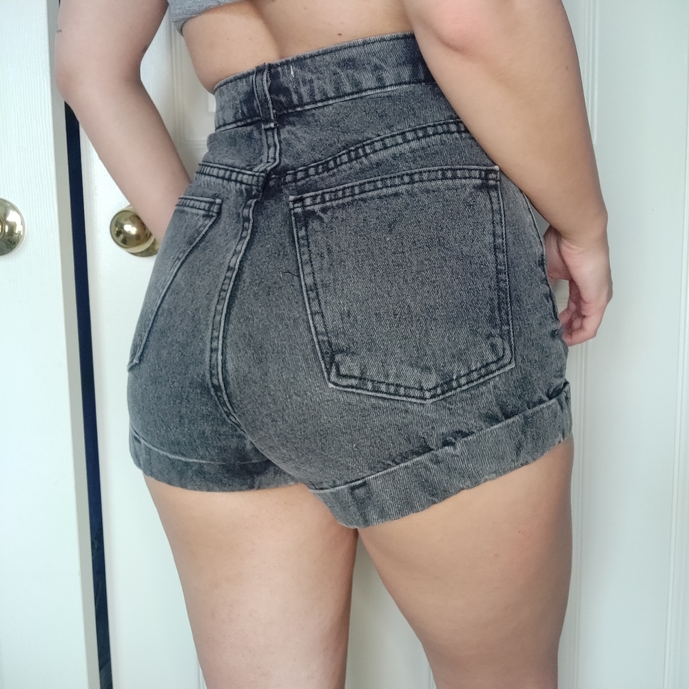 AMERICAN APPAREL HIGH WAIST DENIM SHORTS - Picture 7 of 8